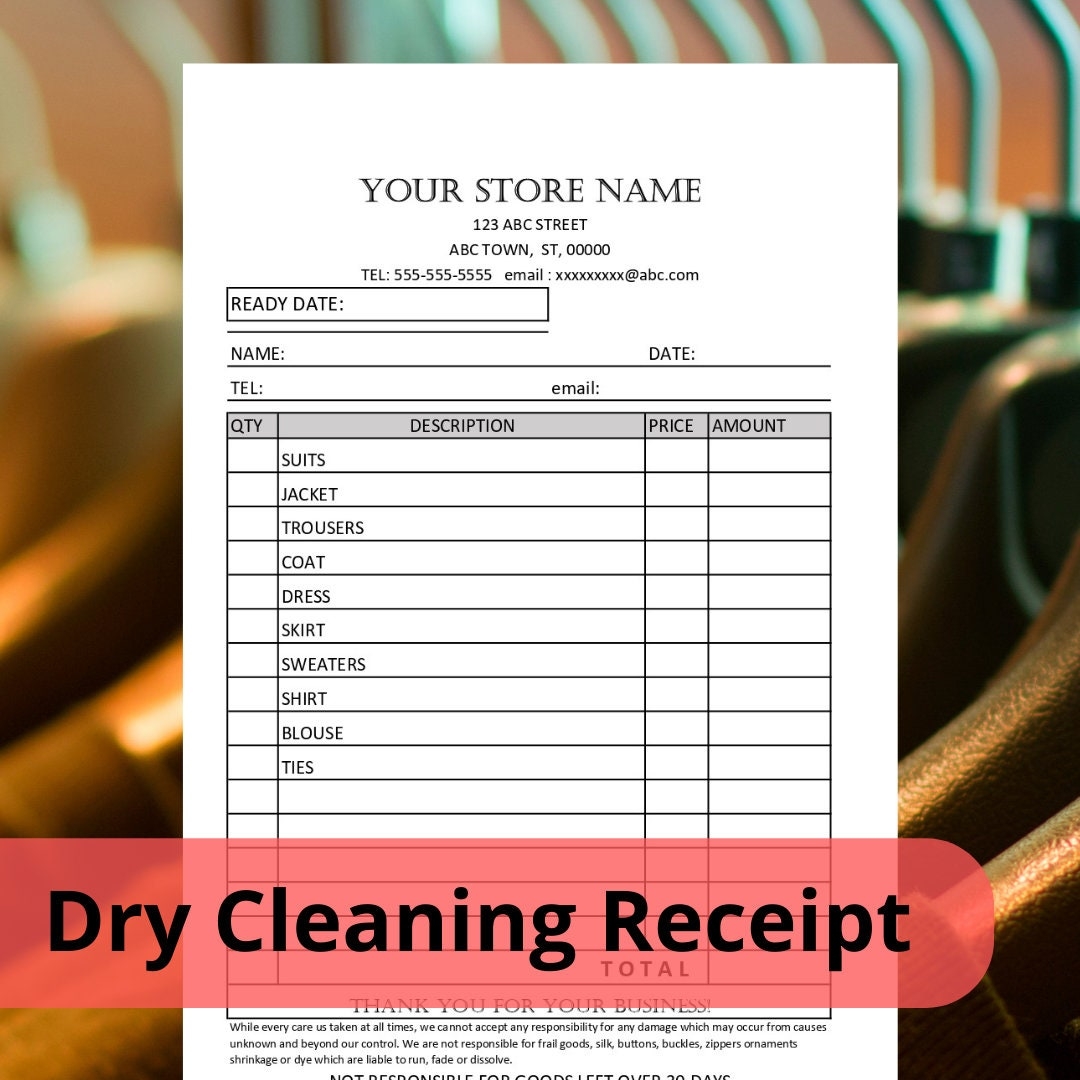 Dry Cleaner Receipt Template Editable Dry Cleaning Invoice Digital Download Excel Format Dry Cleaning Valet Laundry Etsy