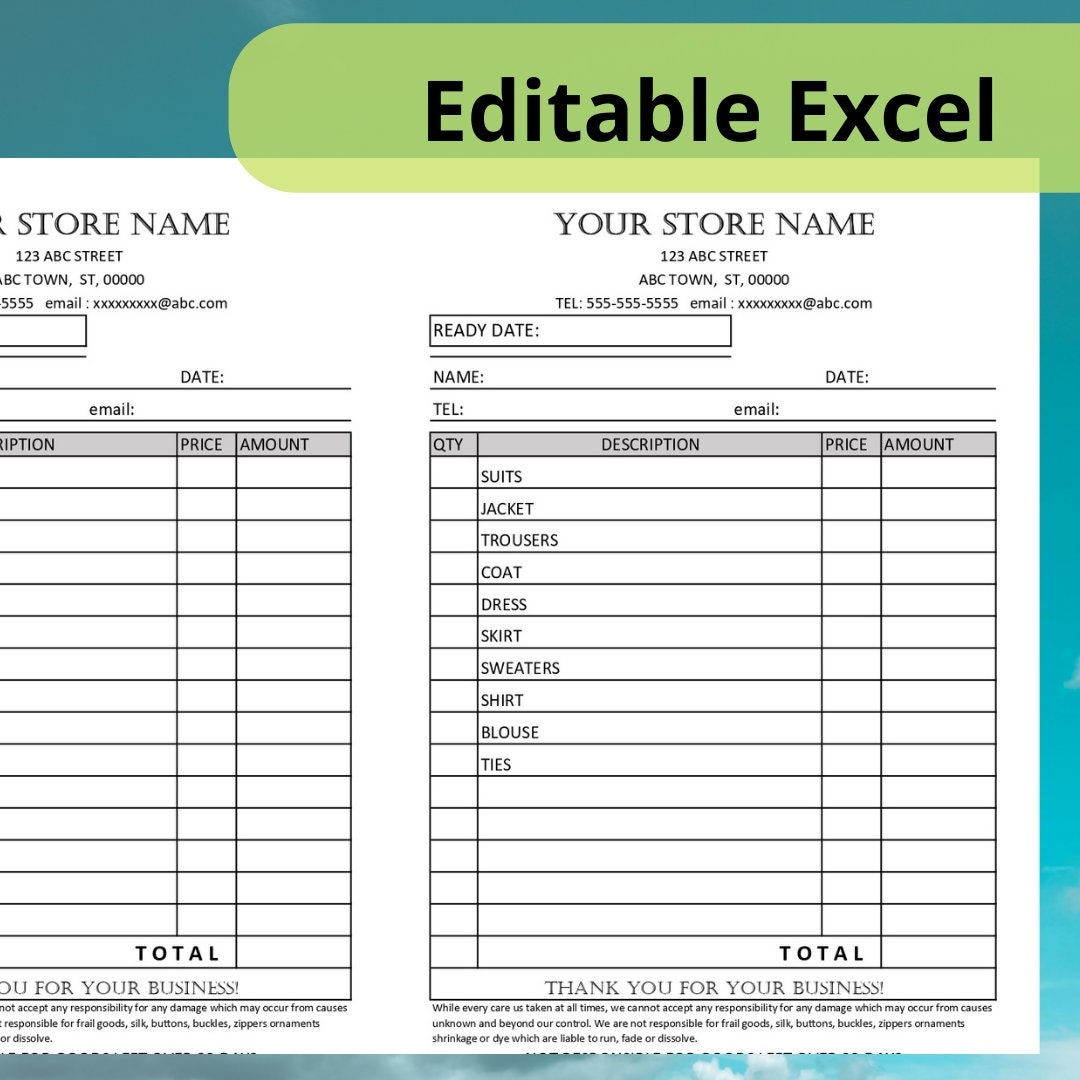 Dry Cleaner Receipt Template Editable Dry Cleaning Invoice 