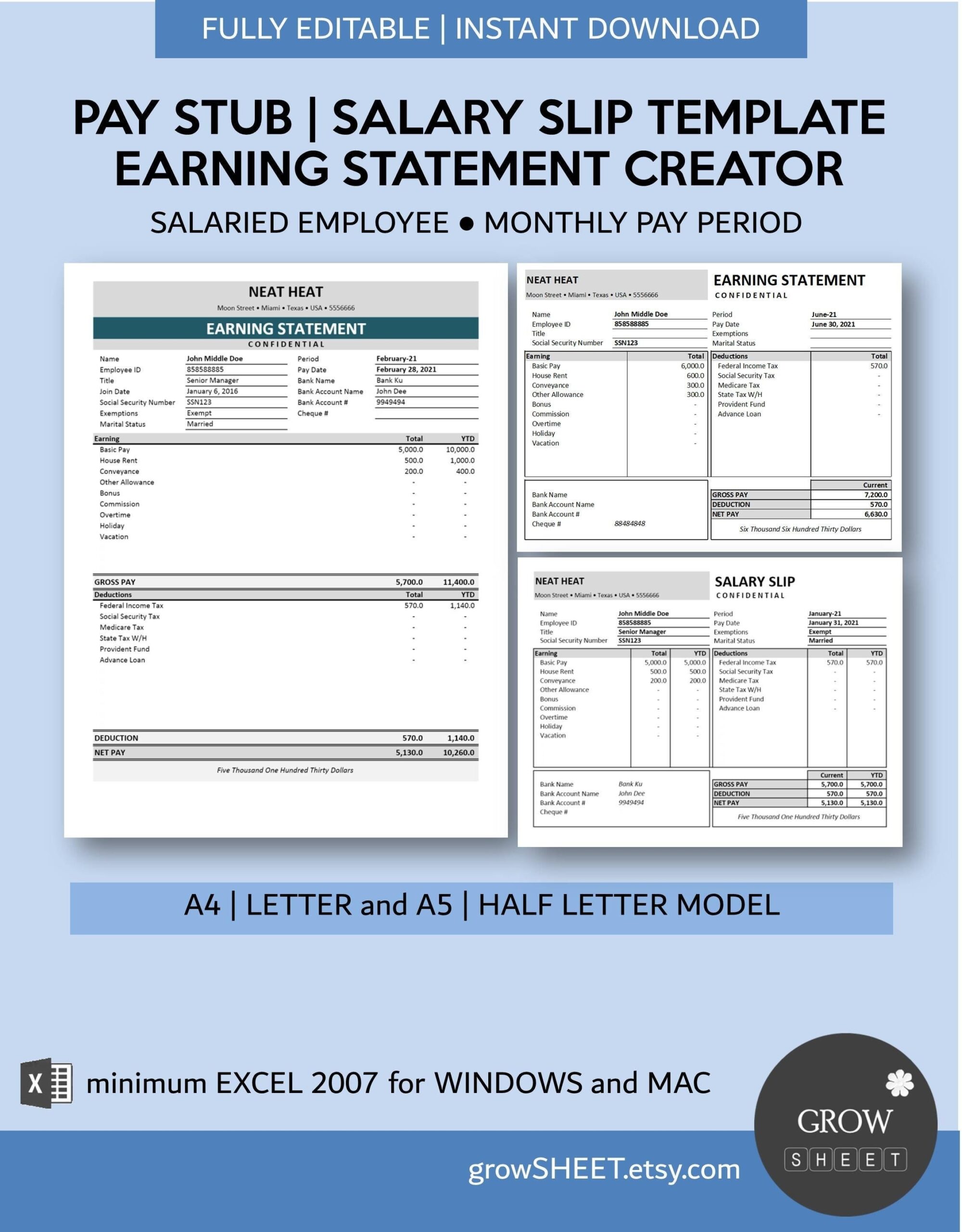 Earning Statement Generator Salary Pay Slip Template For 