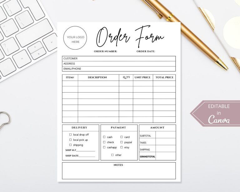 Editable Canva Order Form Template For Small Business Printable Craft Order Form Pink Business Templates Cake Order Form Etsy