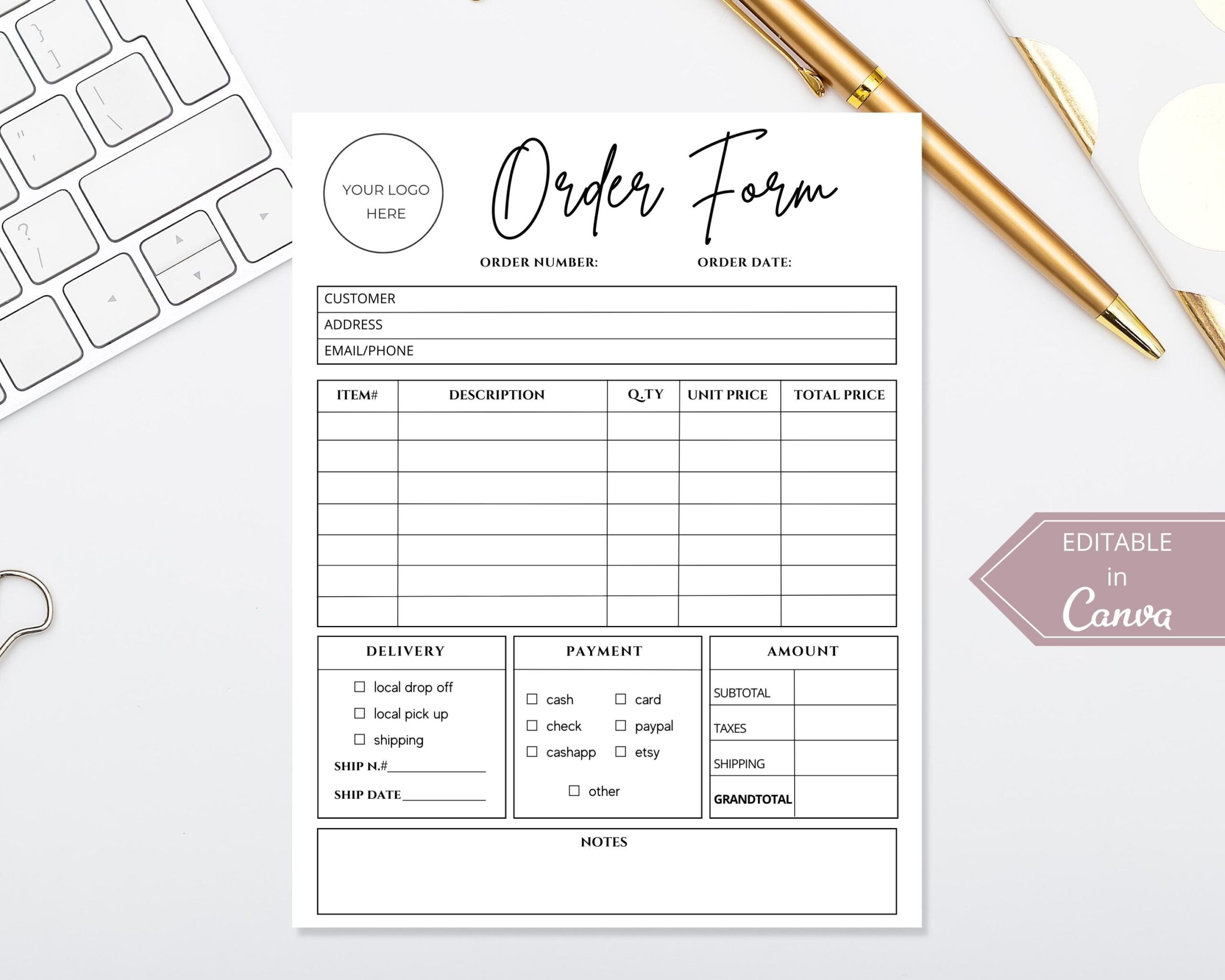 Editable Canva Order Form Template For Small Business Printable Craft Order Form Pink Business Templates Cake Order Form Etsy
