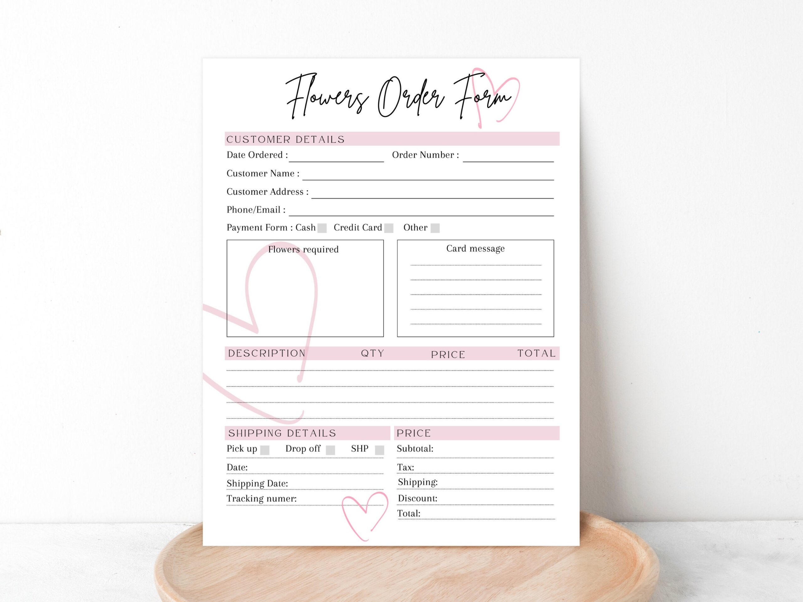 EDITABLE FLORIST ORDER Form Printable Flowers Order Form Template 