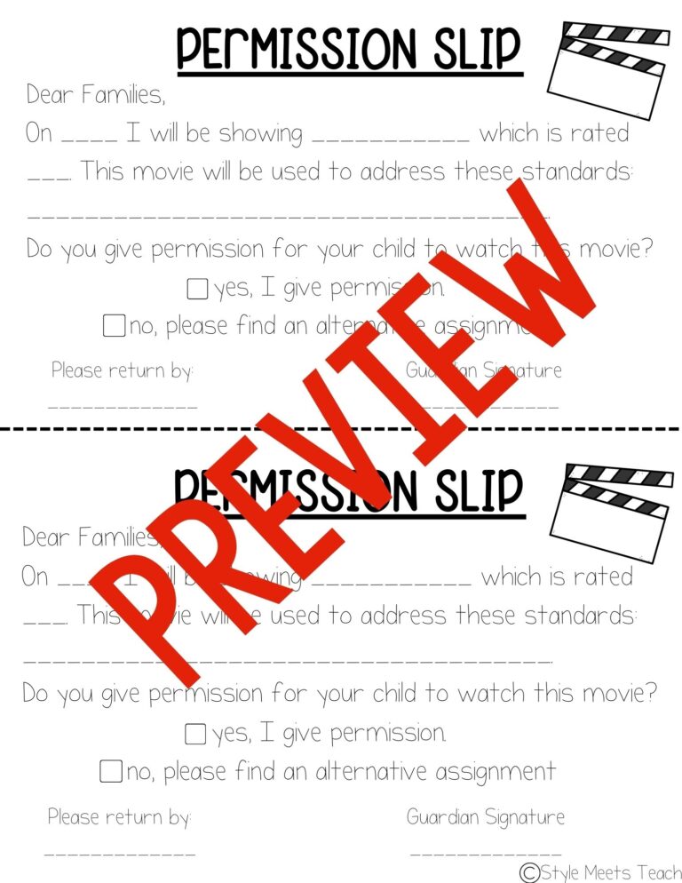 Editable Movie Permission Slip