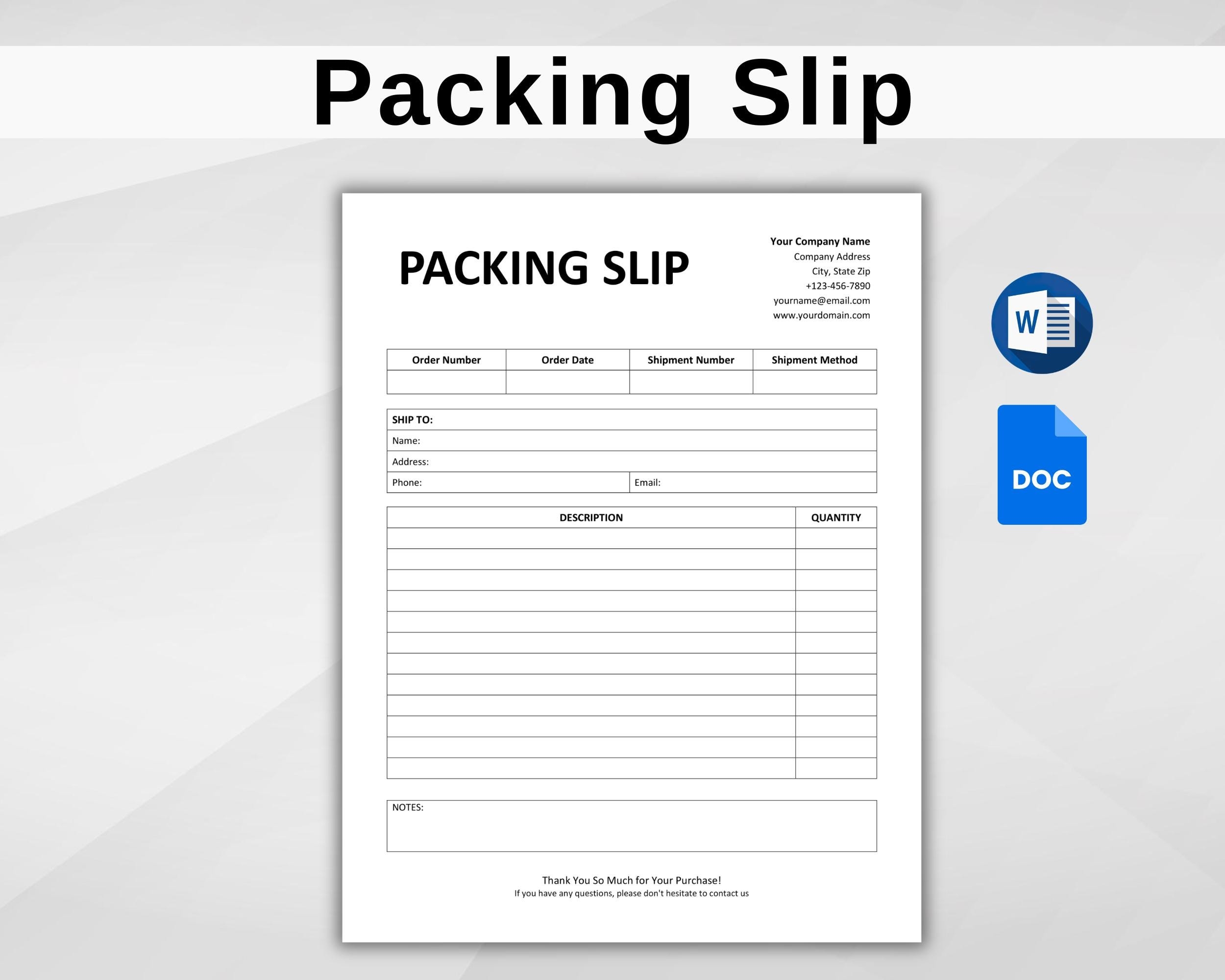 Editable Packing Slip Template Customer Packing Slip Printable 