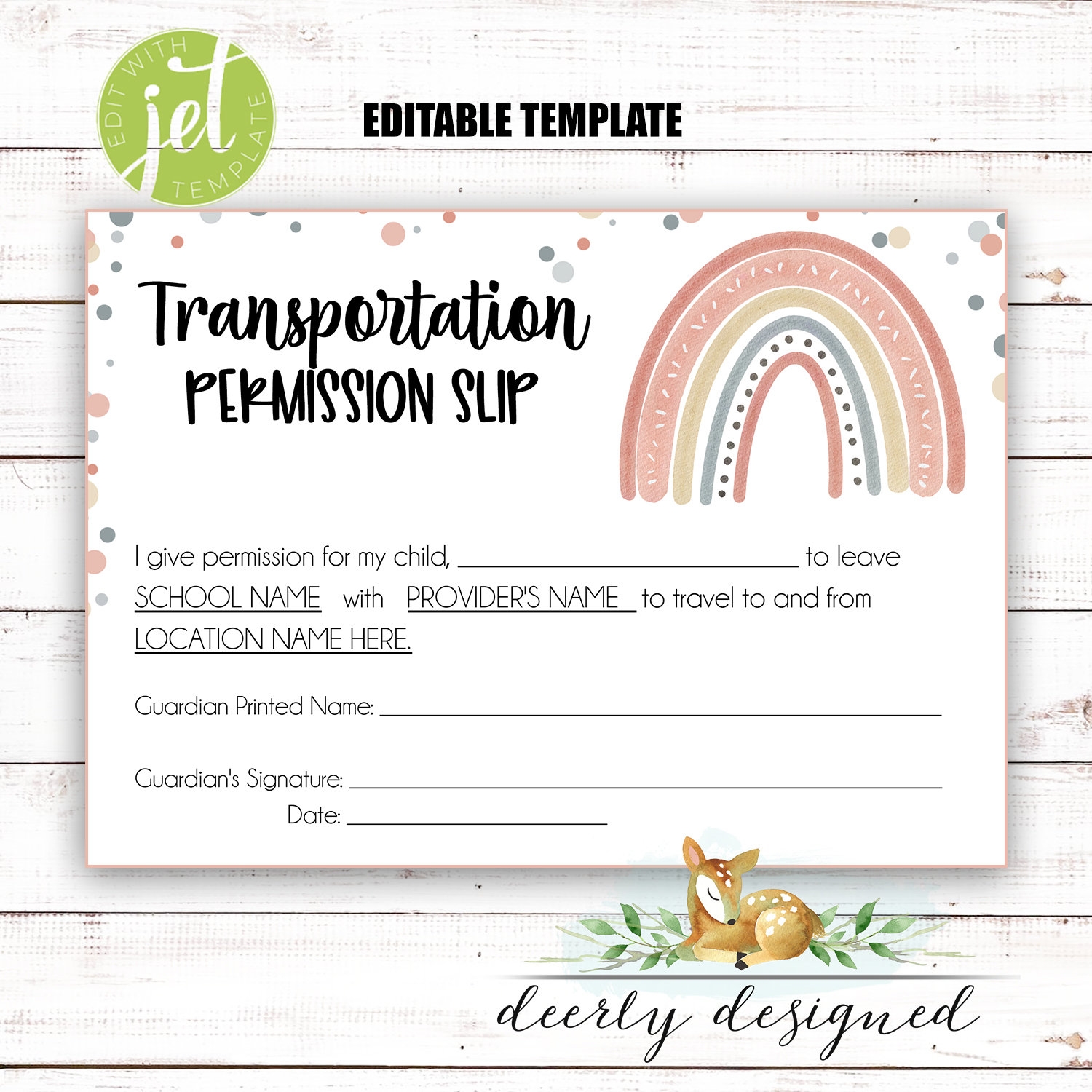 EDITABLE Transportation Permission Slip School Daycare Editable Template Parent Permission Slip Rainbow Boho Field Trip Form Etsy