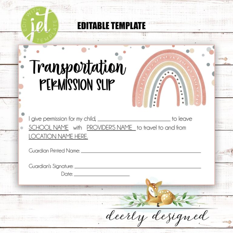 EDITABLE Transportation Permission Slip School Daycare Editable Template Parent Permission Slip Rainbow Boho Field Trip Form Etsy