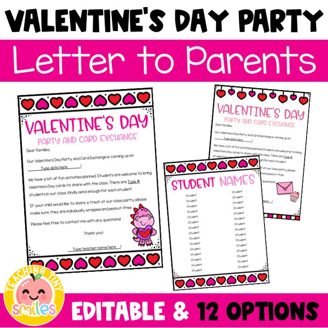 EDITABLE Valentine s Day Party Letter To Parents Card Exchange Class List Etsy