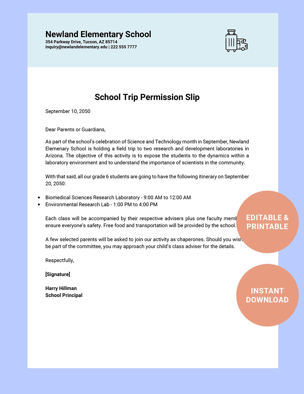 Elementary School Permission Slip Template In Word Google Docs 