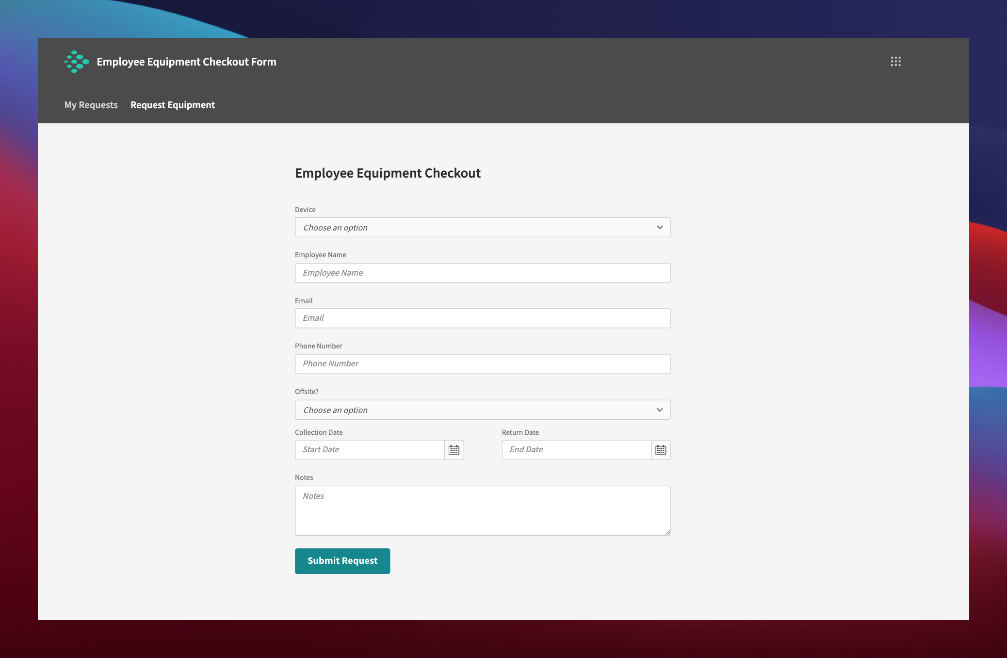 Employee Equipment Checkout Form Template Budibase