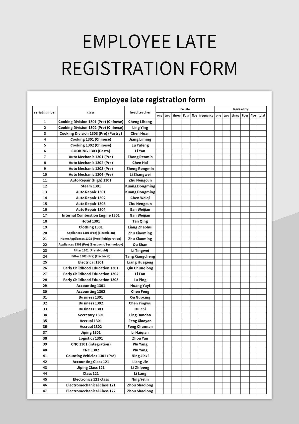 Employee Late Registration Form Excel Template And Google Sheets File For Free Download Slidesdocs