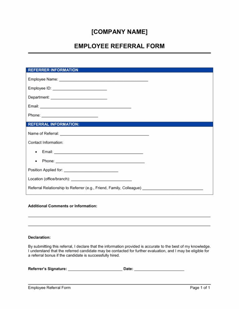 Employee Referral Form Template