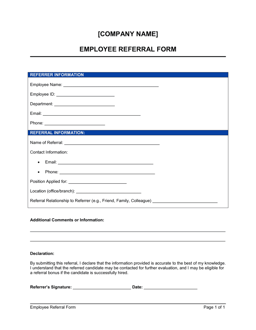 Employee Referral Form Template