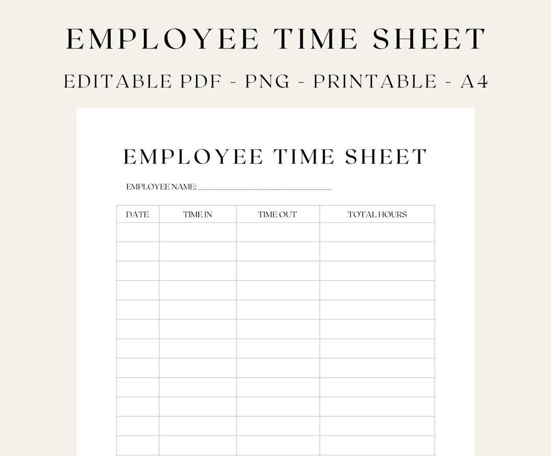 Employee Time Sheet Simple Time Sheet Employee Hours Tracker Etsy Australia