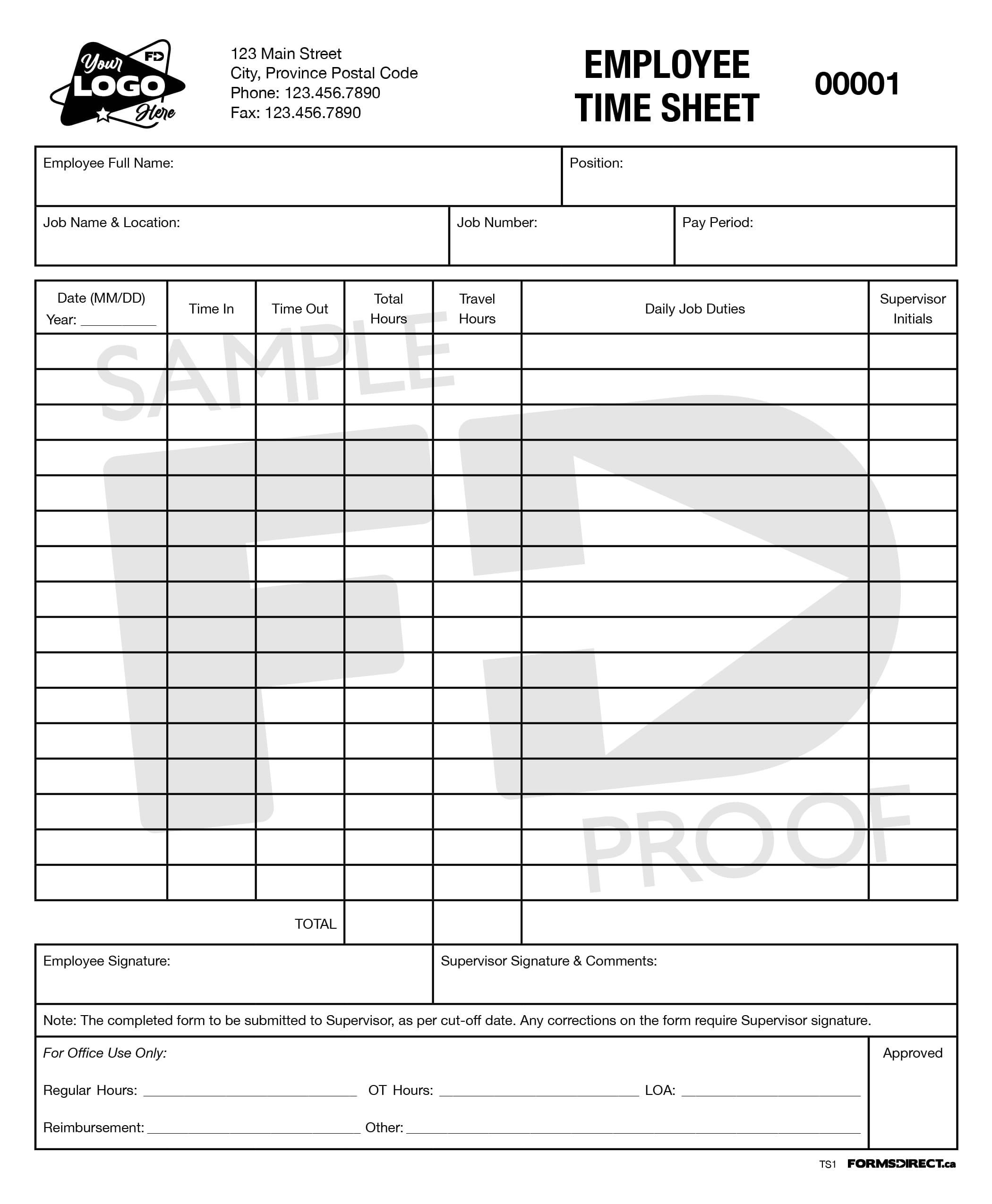 Employee Time Sheet TS1 Customizable Form Template Forms Direct