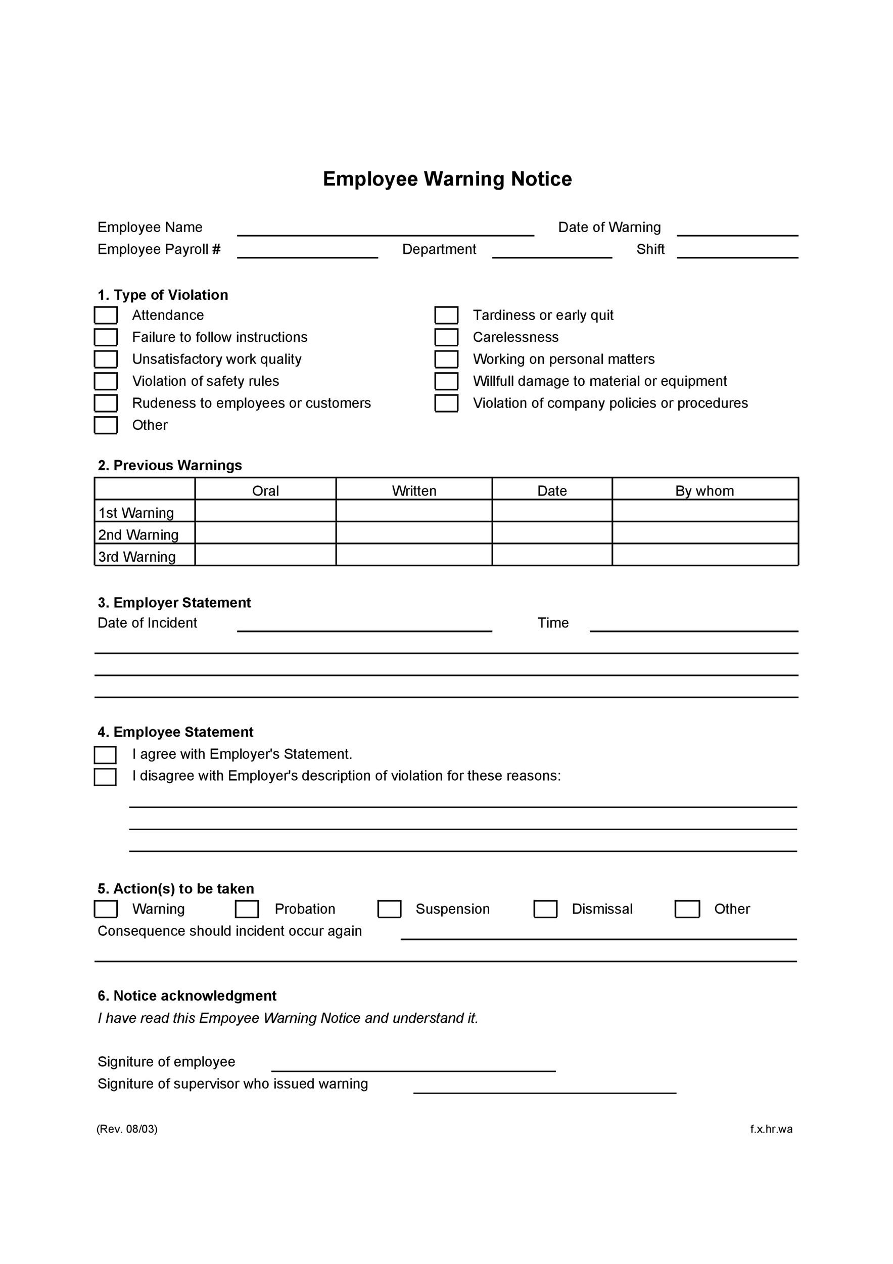 Warning Slip Template