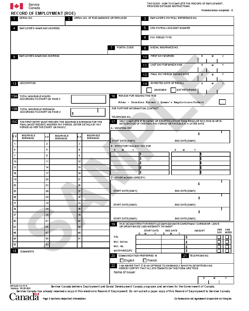 Employers How To Complete The Record Of Employment ROE Form Canada ca