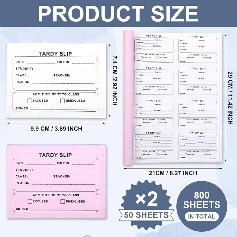 Engrowtic 800 Pcs Tardy Slip Book With Carbonless Duplicates 3 5 X 4 3 Inch Tardy Slips Per Book Form Register Copy Books For Student Late Arrivals 
