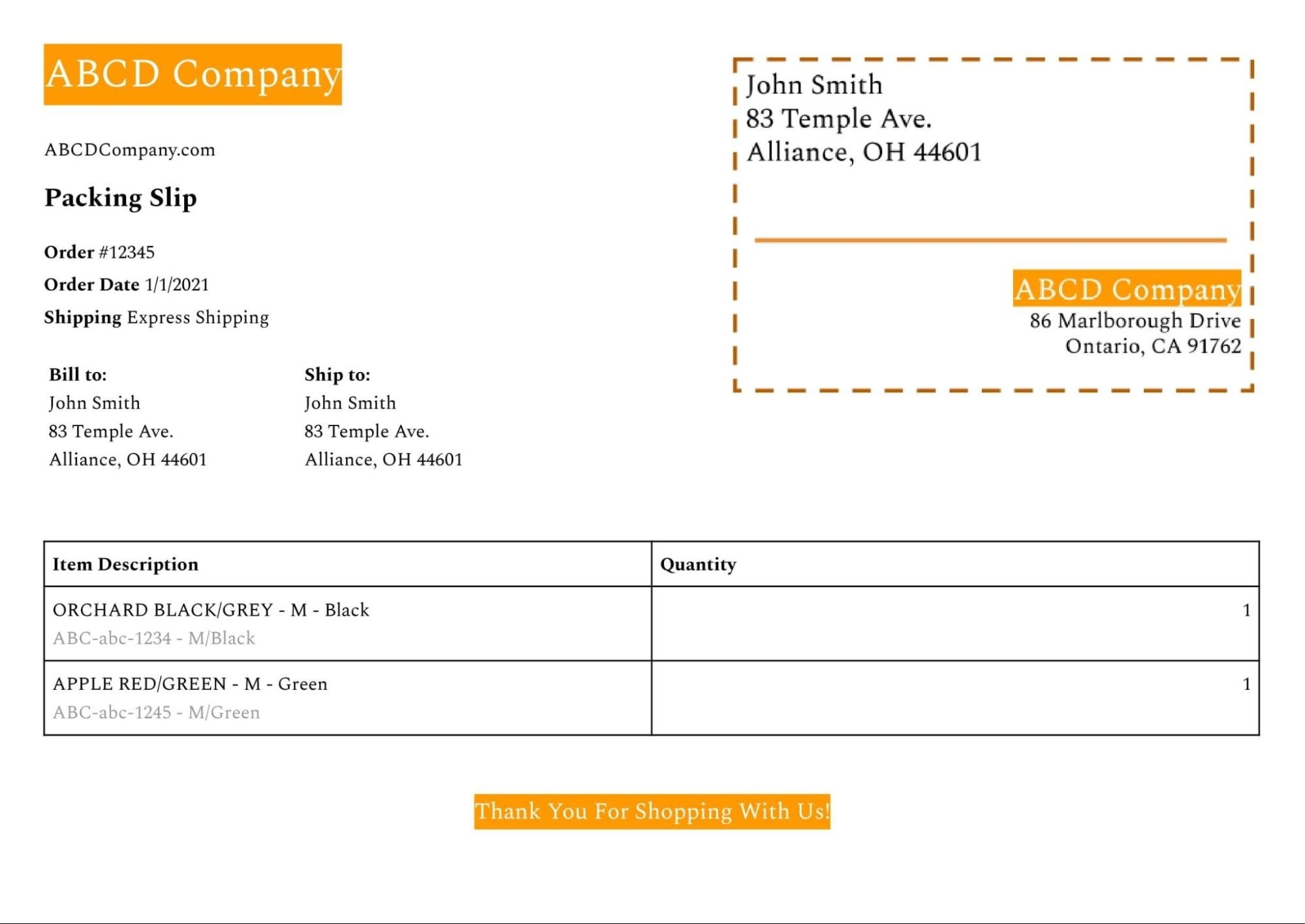 Amazon Packing Slip Template