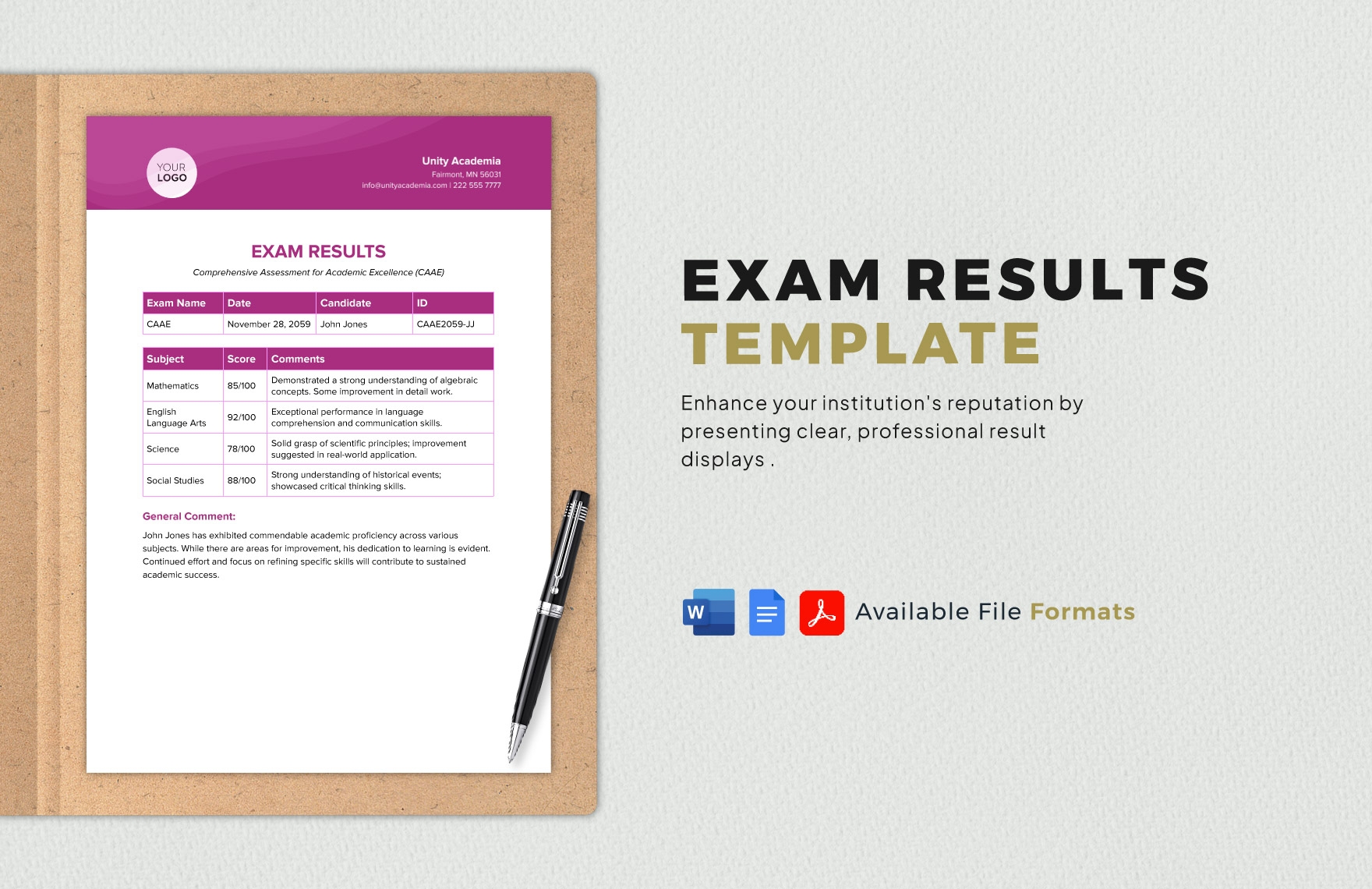 Exam Results Template In Google Docs Word PDF Download Template
