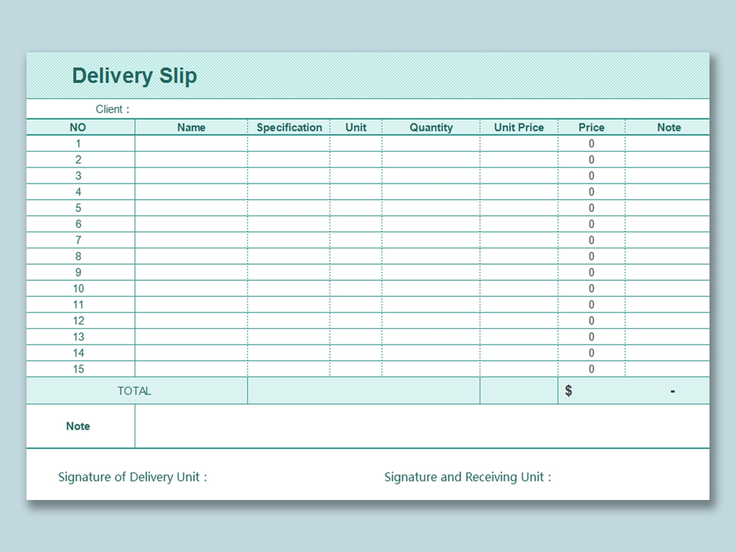 EXCEL Of Delivery Slip xlsx WPS Free Templates