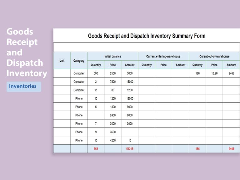EXCEL Of Goods Receipt And Dispatch Inventory Summary Form xlsx WPS Free Templates