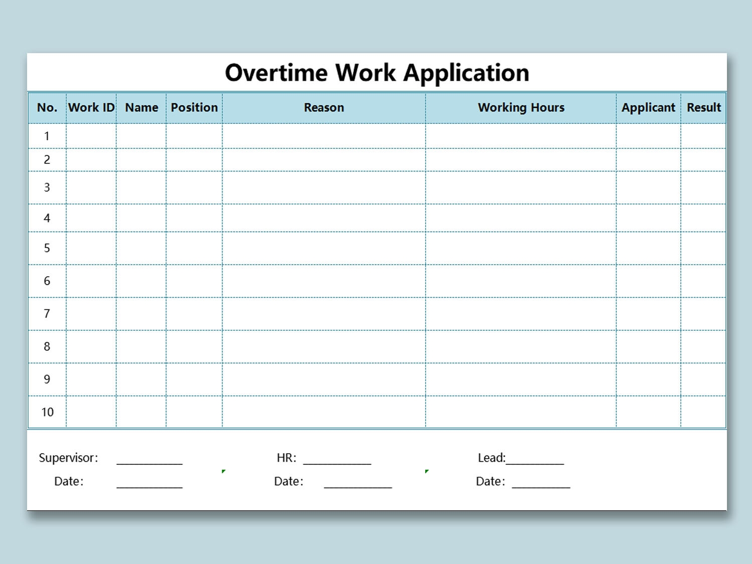 EXCEL Of Overtime Work Application xls WPS Free Templates