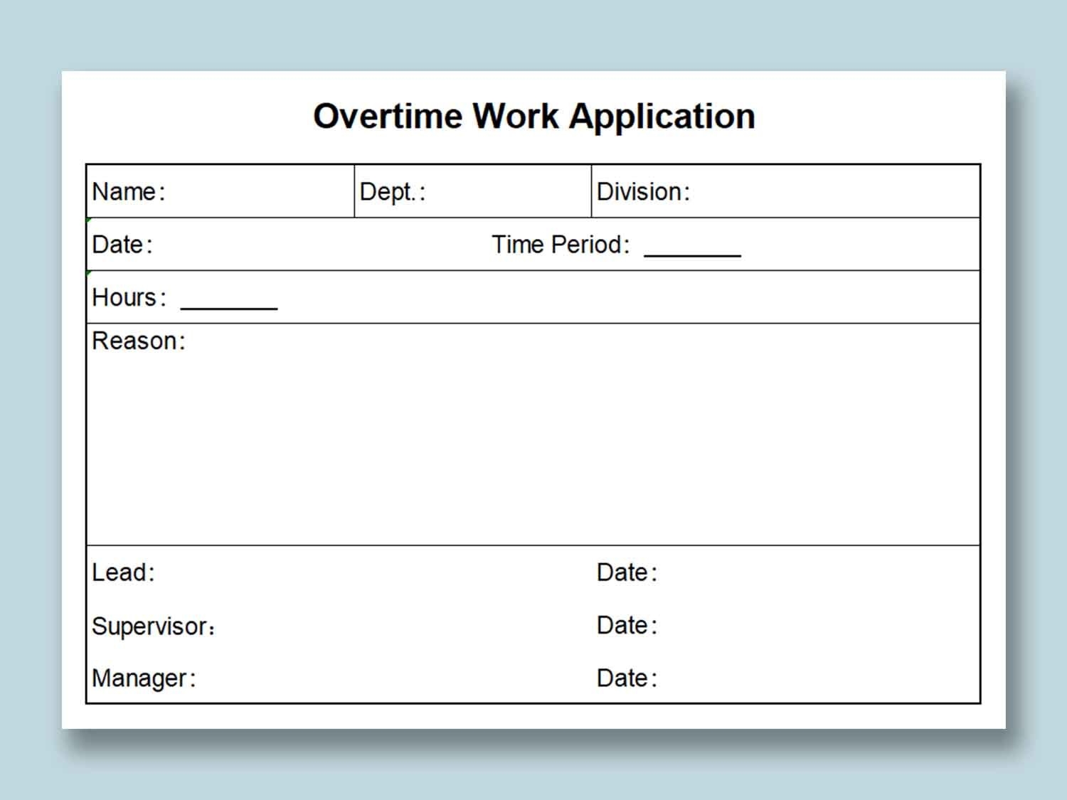 EXCEL Of Overtime Work Application xlsx WPS Free Templates