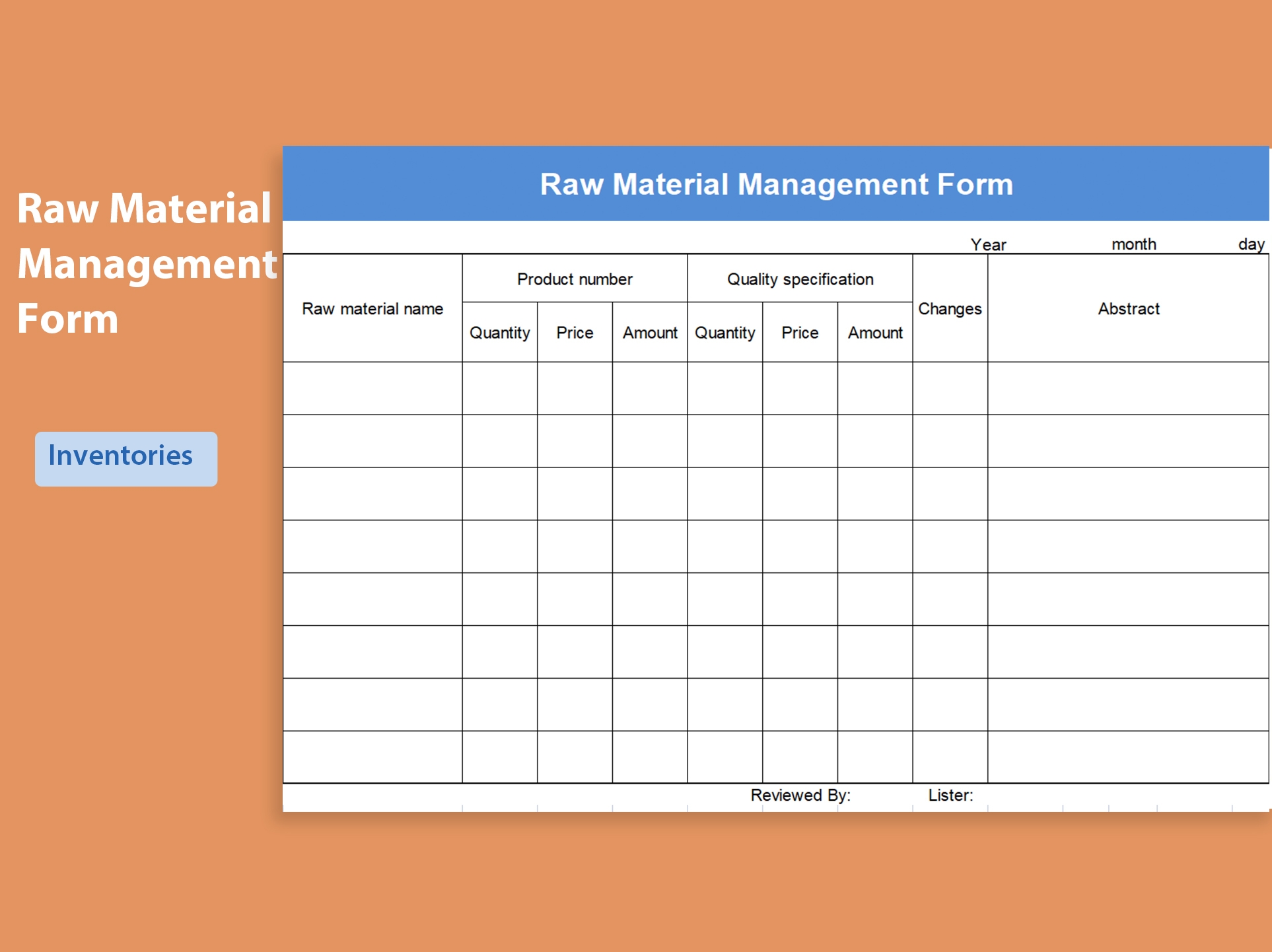 EXCEL Of Raw Material Management Form xlsx WPS Free Templates
