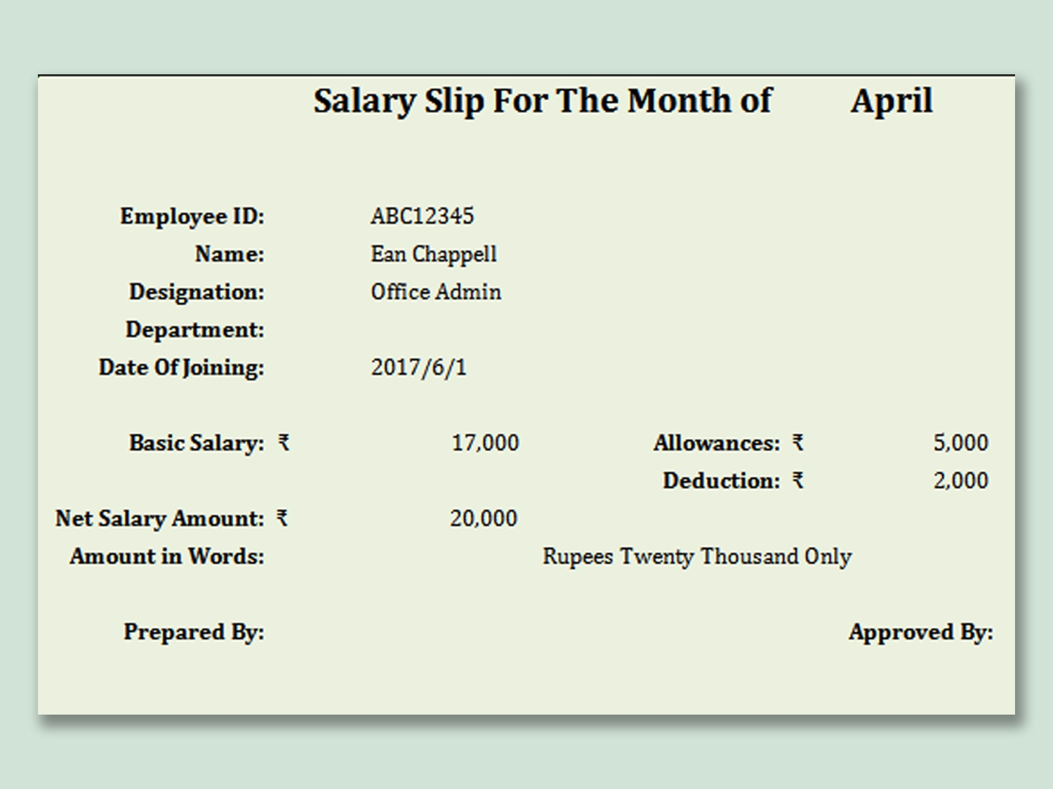 EXCEL Of Simple Salary Slip xlsx WPS Free Templates
