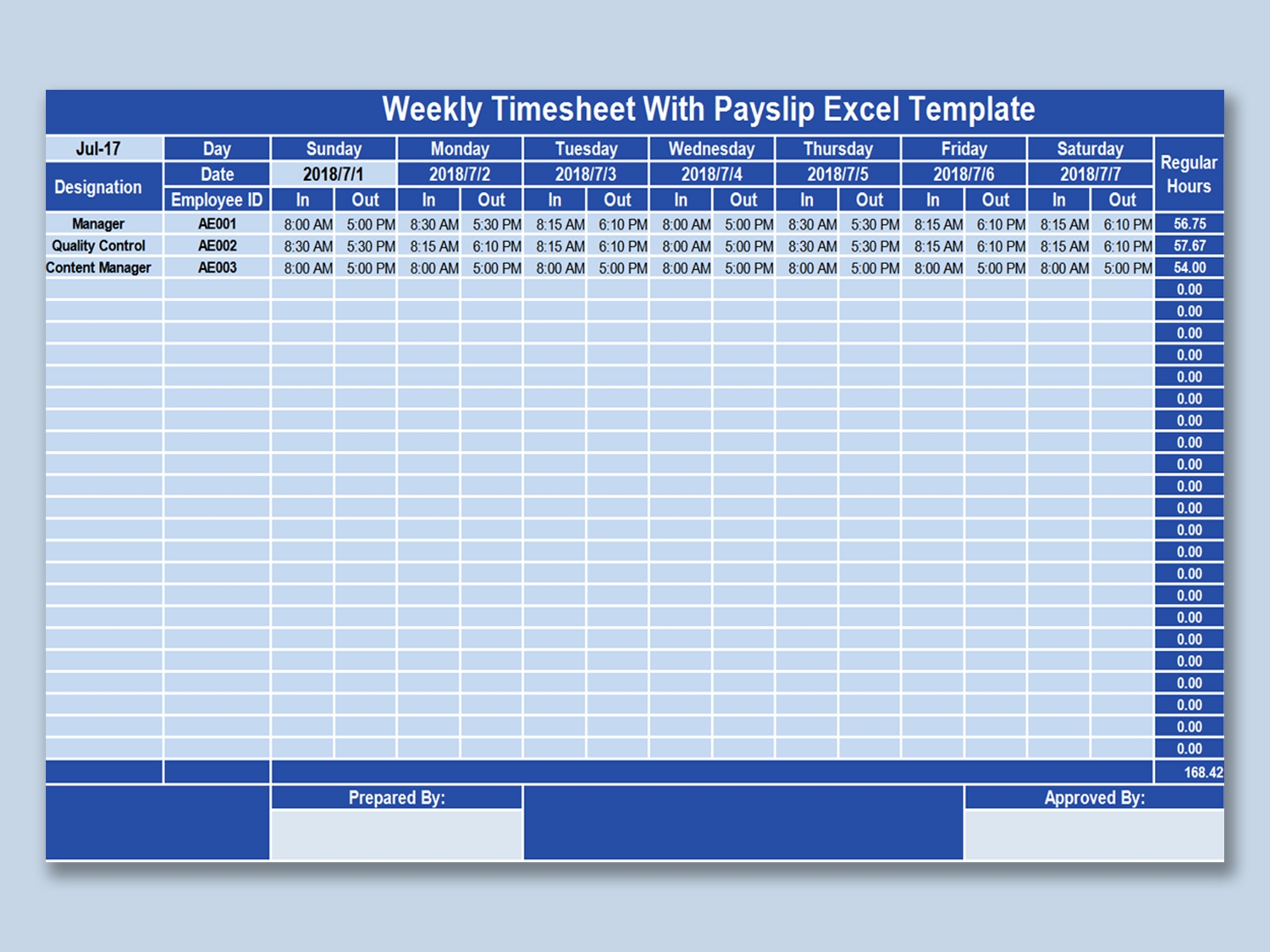 EXCEL Of Weekly Timesheet With Payslip xlsx WPS Free Templates