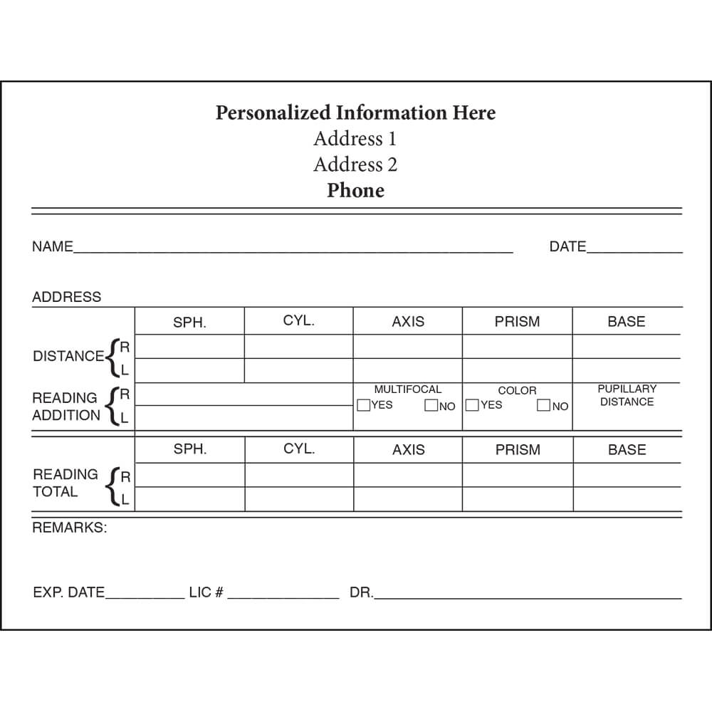 Eyeglass Prescription Pads Imprinted Amcon Labs