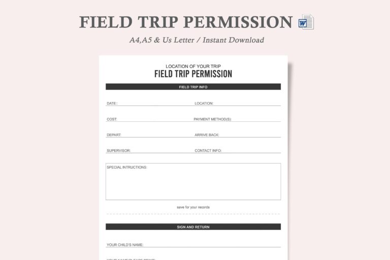 Field Trip Form field Trip Template field Trip Permission Slip Template blank Field Trip Permission Slip Etsy