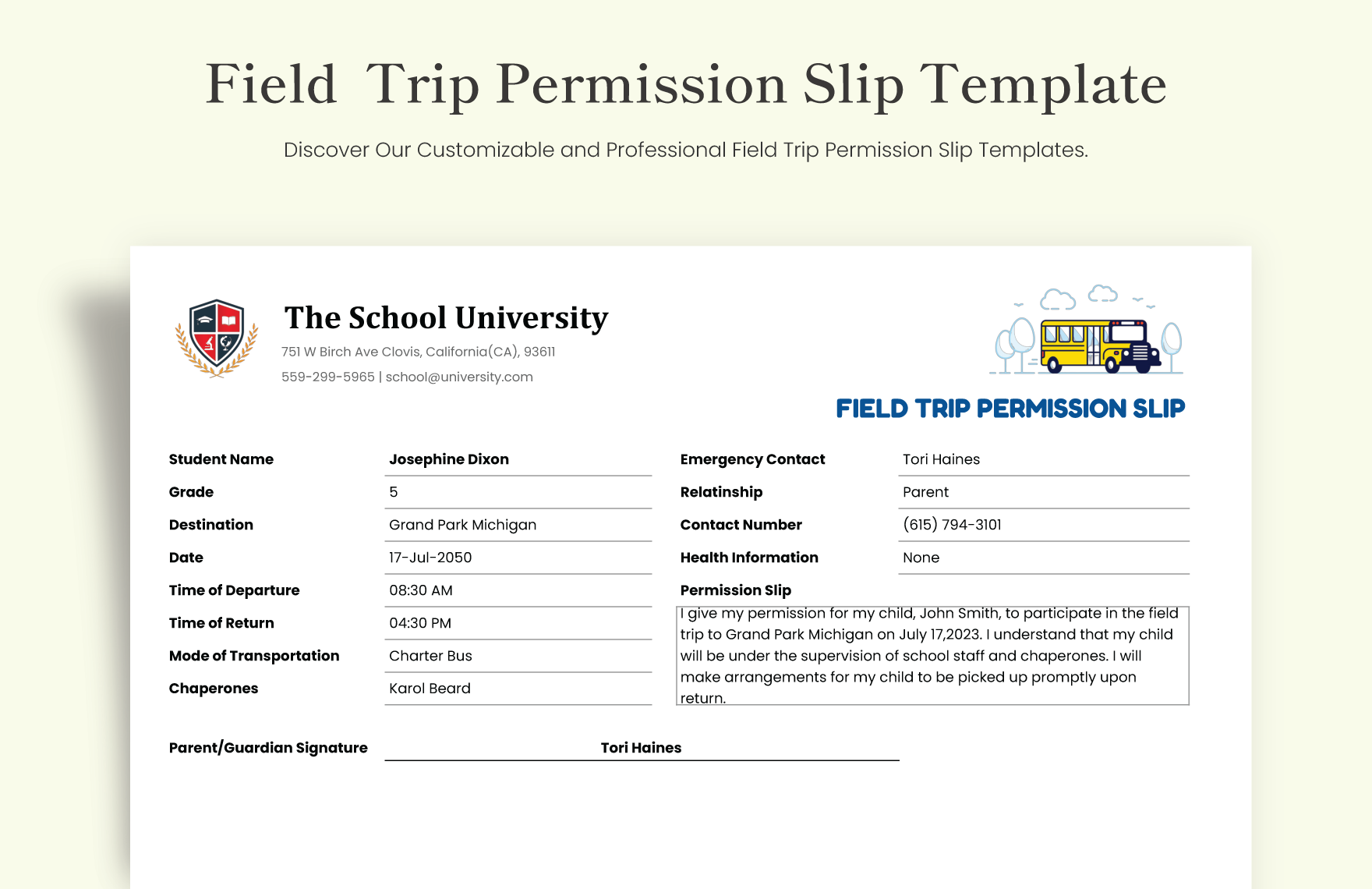 Field Trip Permission Slip Template In Excel Google Sheets Download Template