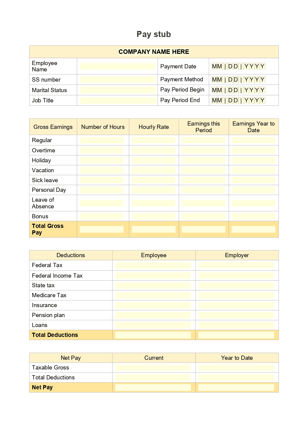 Fillable Pay Stub Form ONLYOFFICE