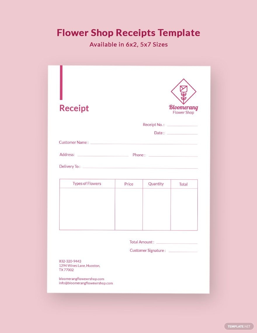 Flower Shop Receipt Template In Google Docs Google Sheets Word 