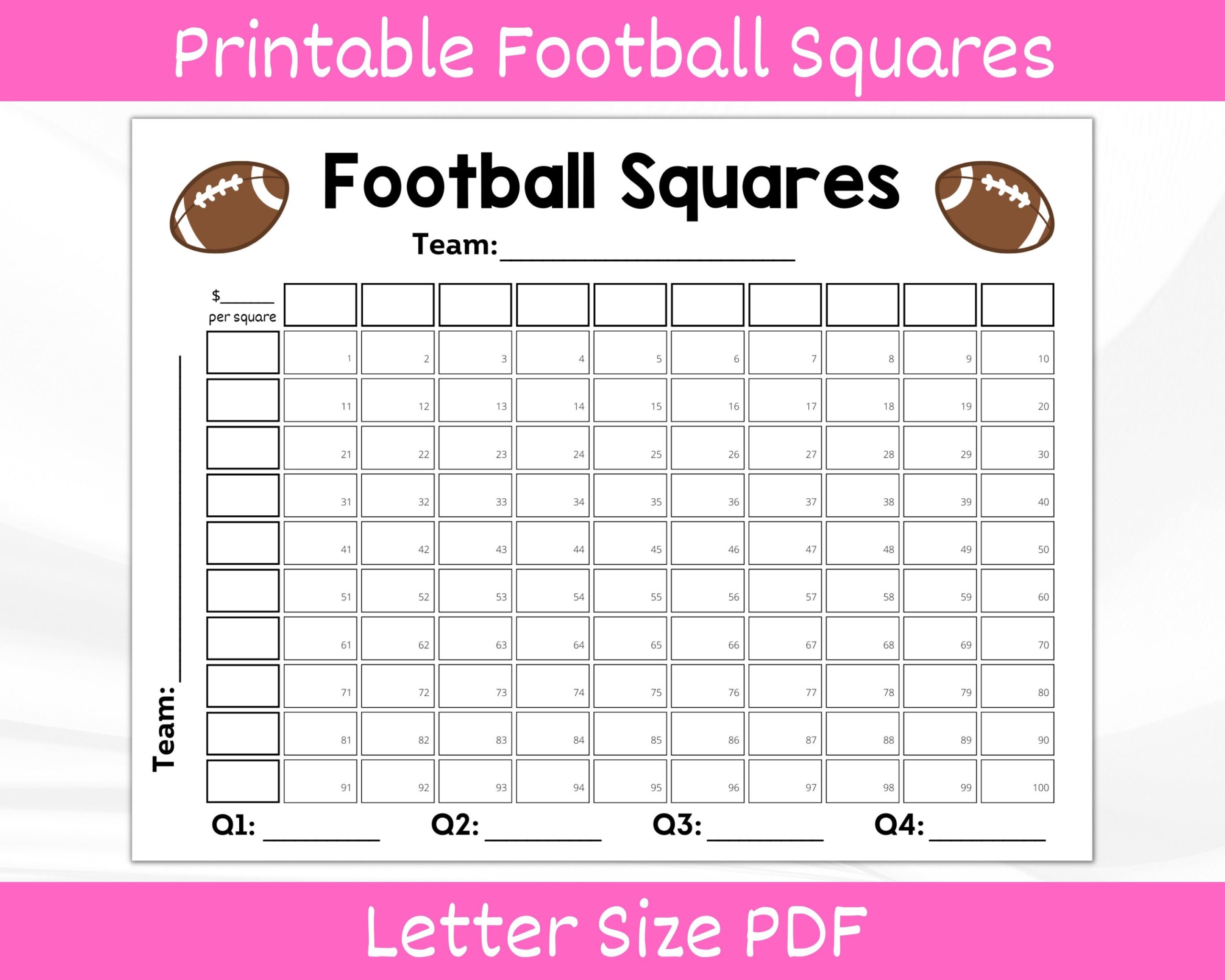 Football Squares Printable Football Betting Game Football Pool 