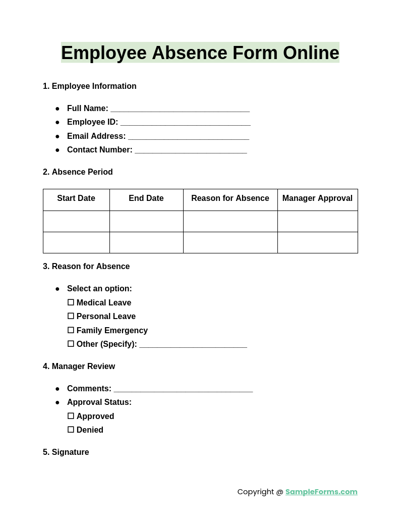 FREE 11 Employee Absence Forms In PDF MS Word Excel