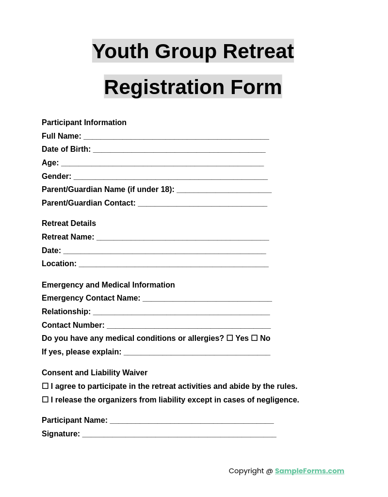 FREE 12 Youth Group Registration Form Samples PDF MS Word Google Docs