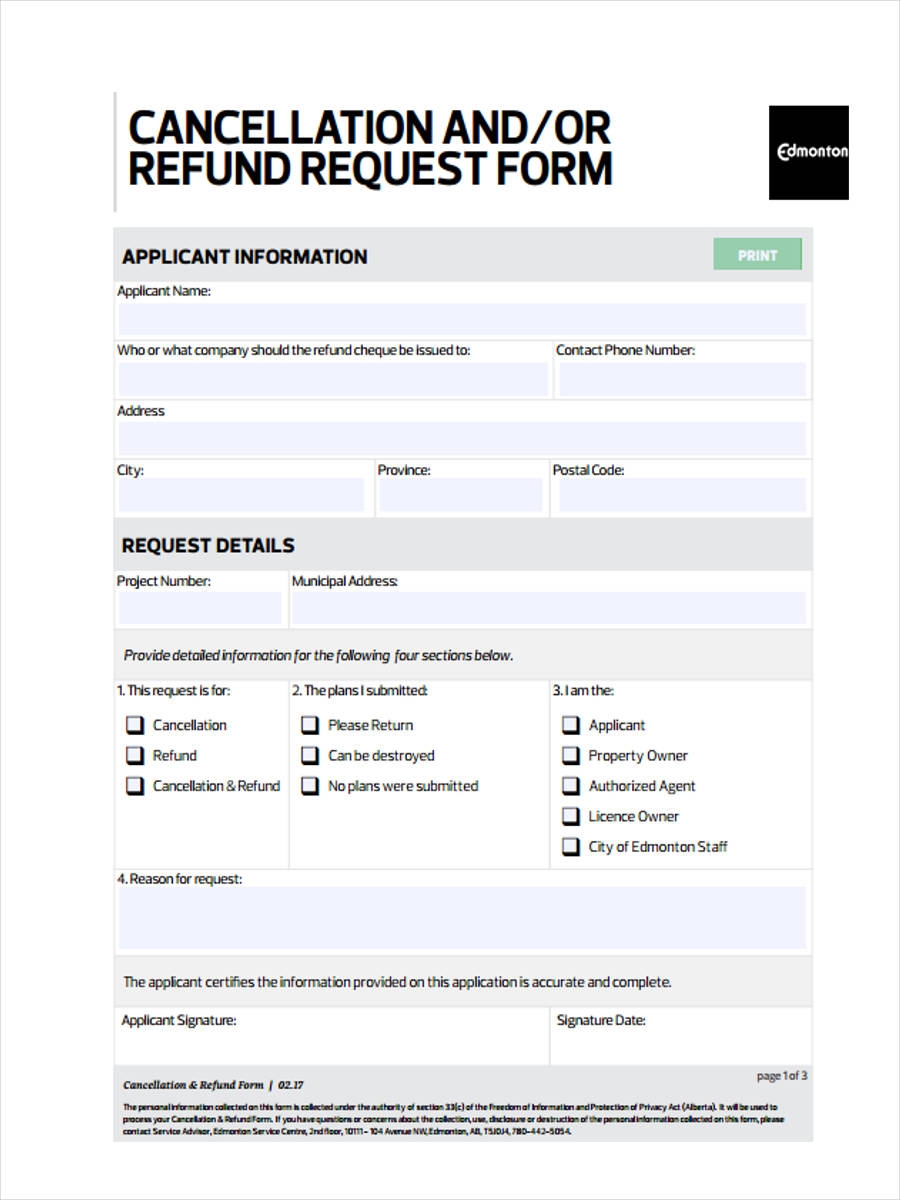 FREE 13 Refund Request Form Samples PDF MS Word Google Docs Excel