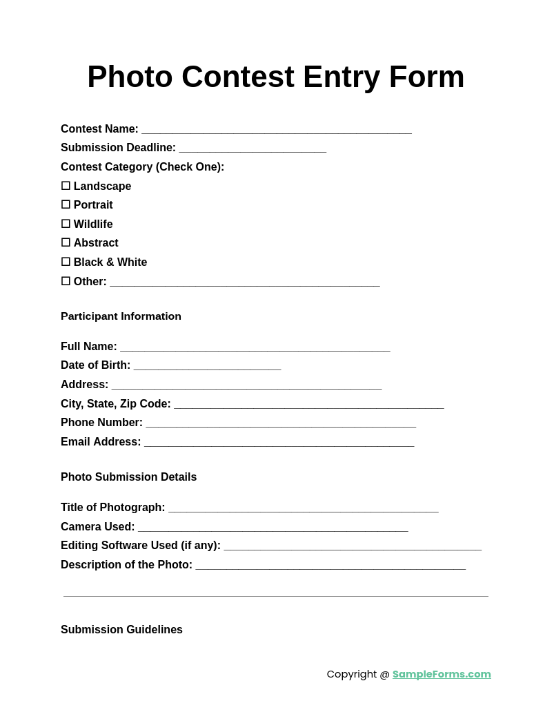 FREE 36 Contest Entry Form Samples PDF MS Word Google Docs Excel