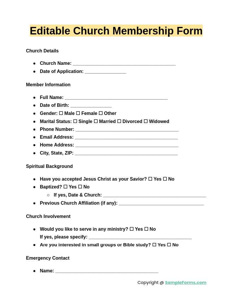 Church Editable Permission Slip Template