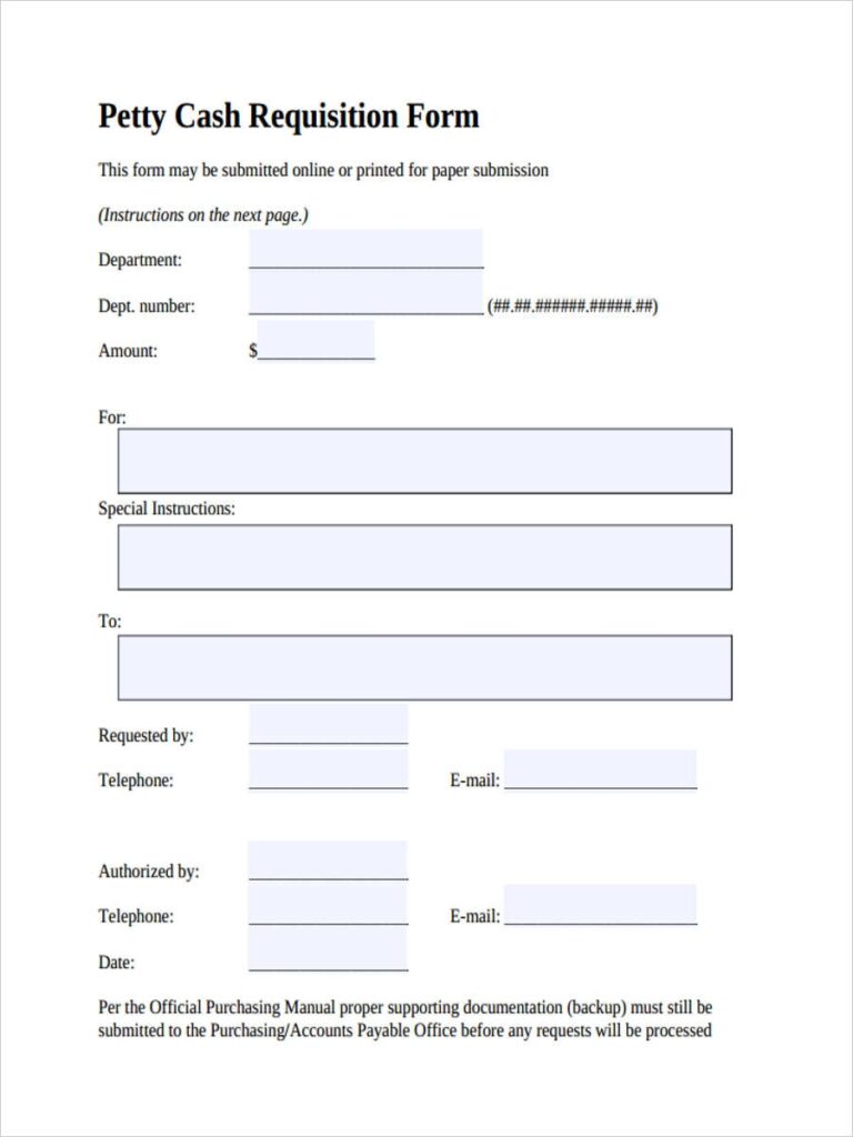 FREE 5 Petty Cash Requisition Forms In PDF