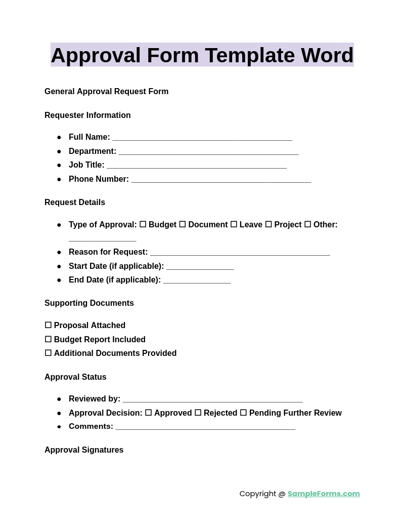FREE 54 Approval Form Samples PDF MS Word Google Docs Excel
