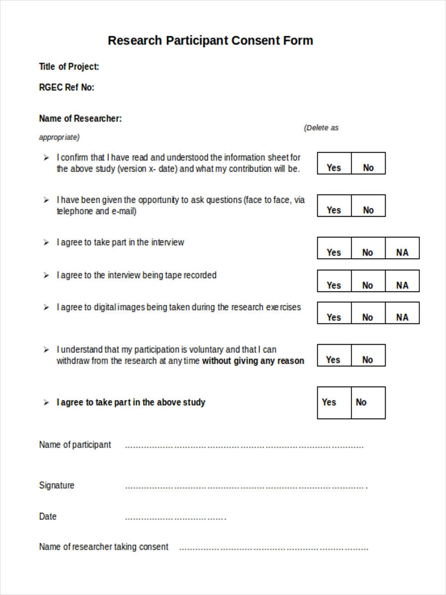 FREE 7 Participant Consent Forms In MS Word PDF