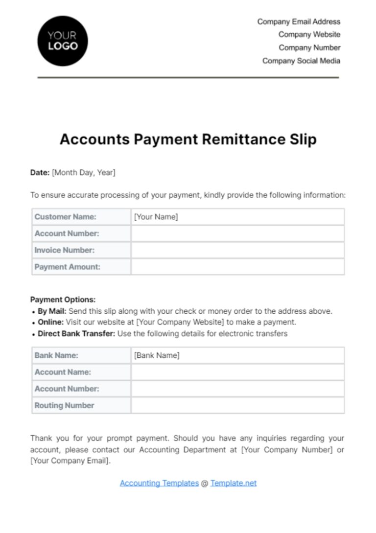 Free Accounts Payment Remittance Slip Template To Edit Online