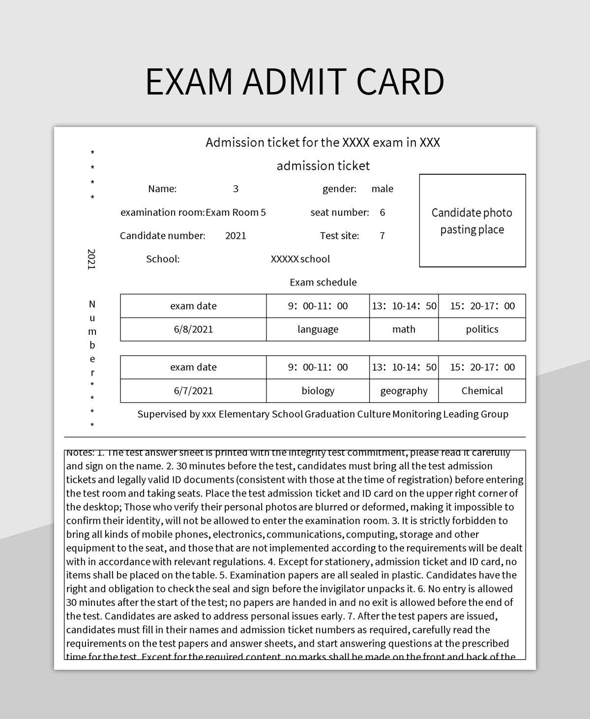 Admit Slip Template