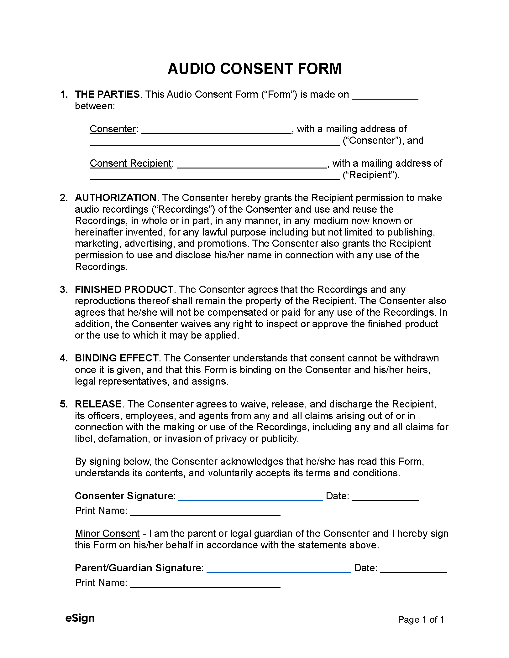 Free Audio Recording Consent Form PDF Word