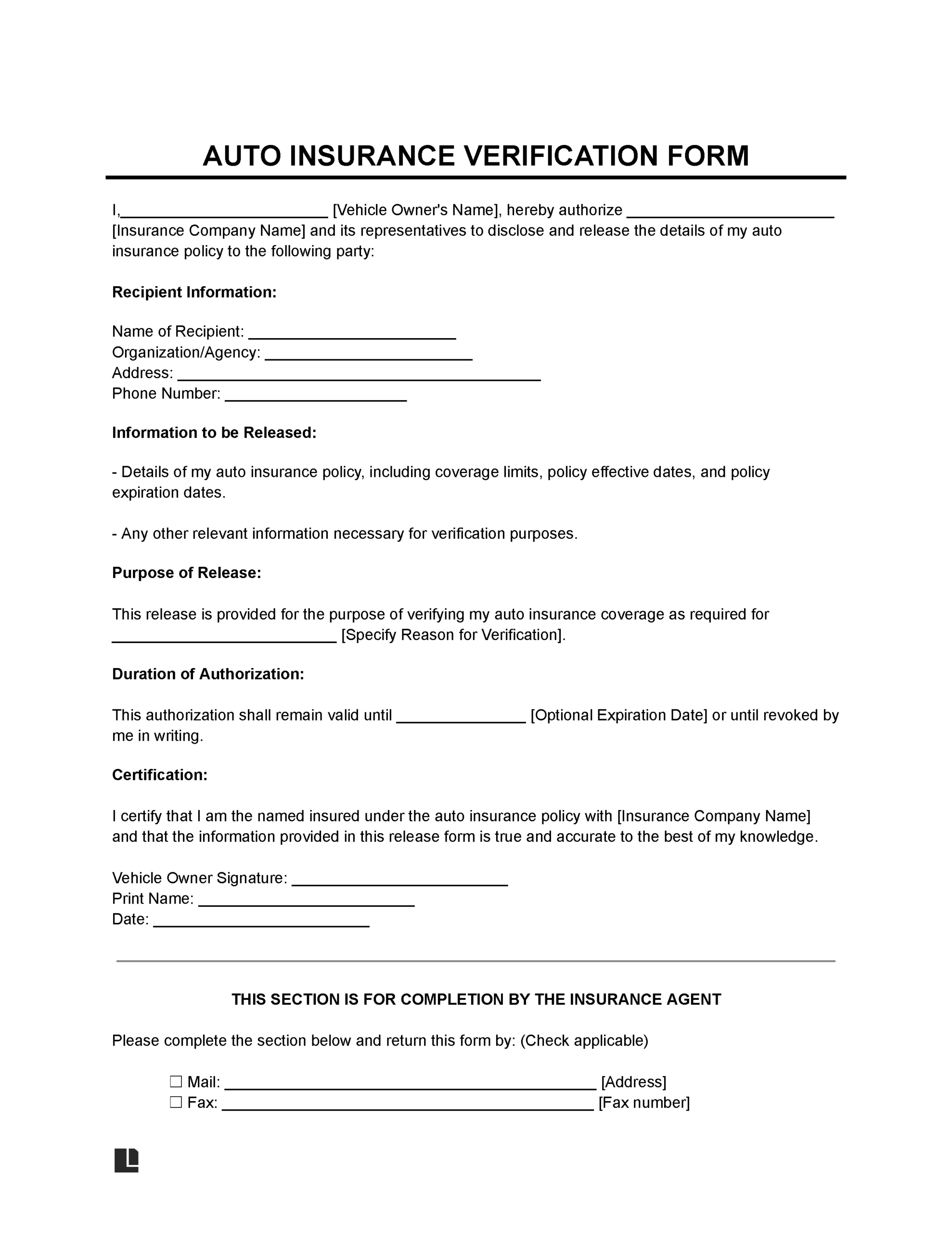 Free Auto Insurance Verification Form Template PDF U0026 Word