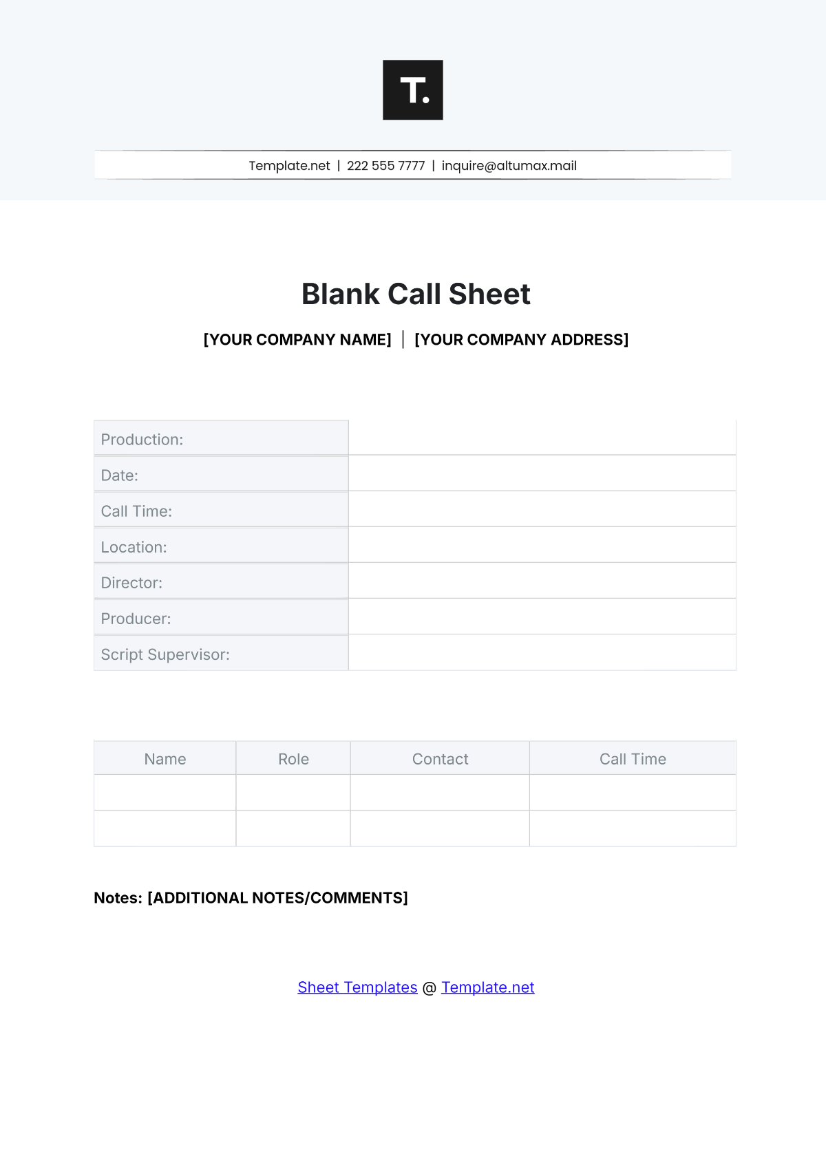 Call Slip Template