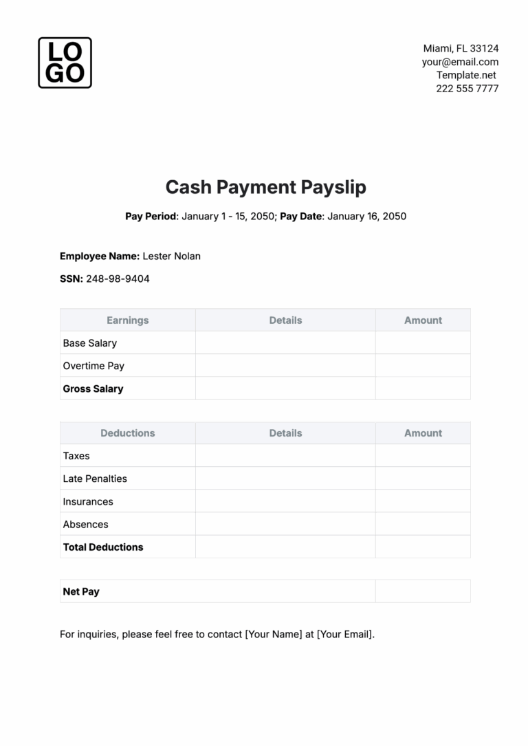 Free Cash Payment Payslip Template To Edit Online